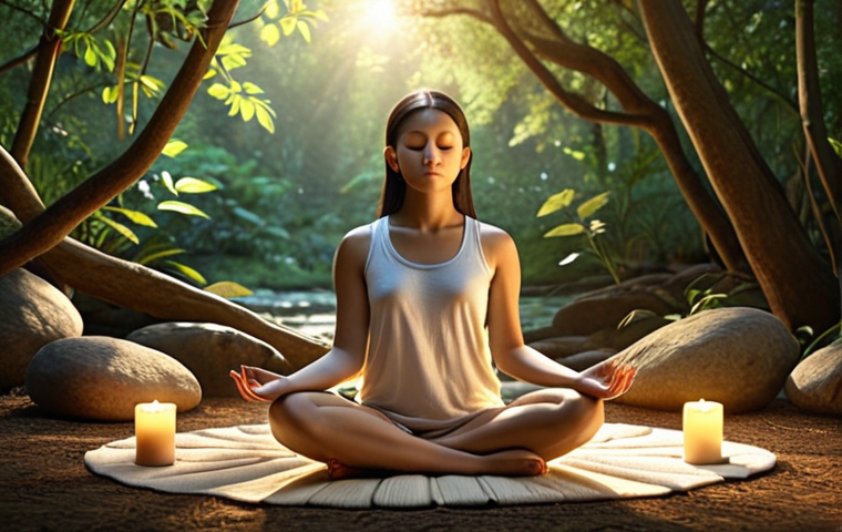 **
* Prompt: A person meditating peacefully in a serene natural setting, surrounded by symbols representing core values (e.g., family, creativity, justice). Soft, warm lighting, emphasizing introspection and inner peace. Keywords: Mindfulness, self-awareness, values, nature, peaceful.
**