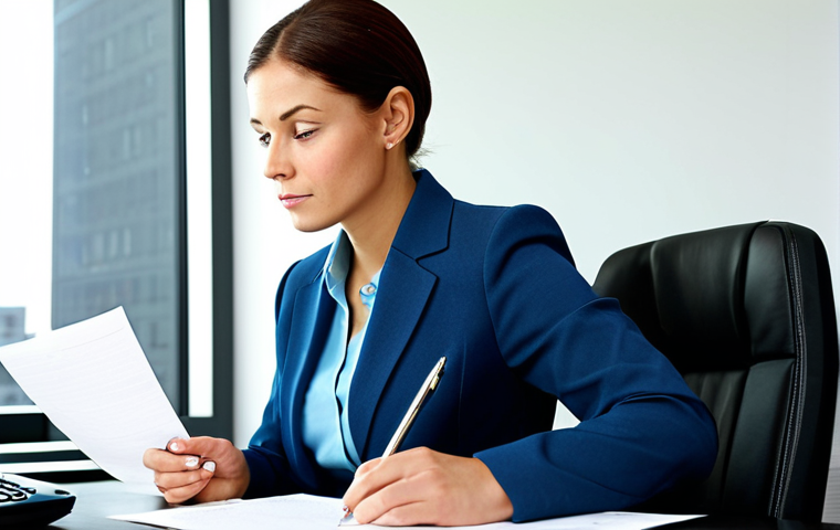 Thoughtful Businesswoman**
"A professional businesswoman in a modest, tailored business suit, sitting at a polished desk in a bright, modern office. She is looking thoughtfully at a document, a pen in her hand, suggesting careful consideration. Fully clothed, appropriate attire, safe for work, perfect anatomy, natural proportions, professional, family-friendly. Soft, diffused lighting, high quality."
**
